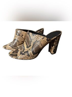 Vince leather Snake-Print Open-Toe Mules in Brown/Black 8m